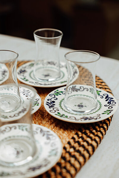 Tulü Porselen طقم شاي من البورسلين والزجاج من تولو، 12 قطعة، مناسب لـ 6 أشخاص