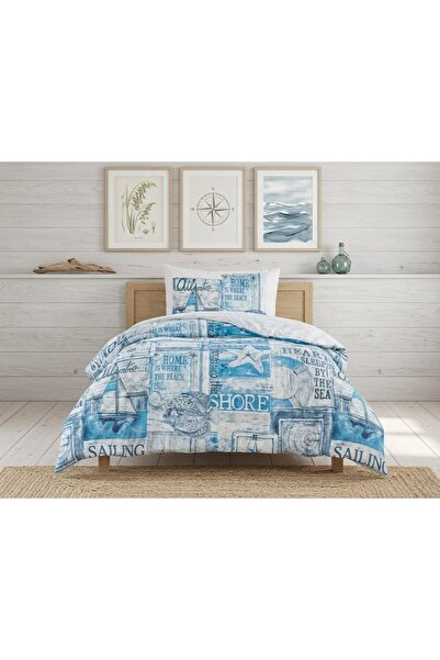 Taç Младежки моден памучен единичен спален комплект Марен тюркоаз