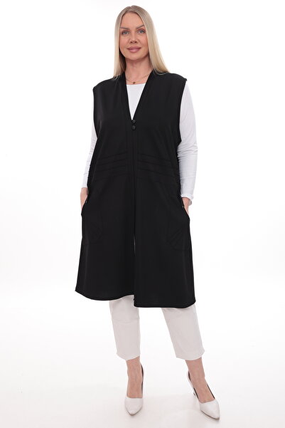 İKSUN Women's Long Pocketed Vest with Buttons Seasonal Crystal Mother Viscose...