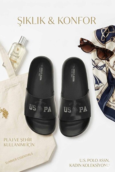 U.S. Polo Assn. Papuci negri pentru femei - Papuci confortabili pentru uz zil...