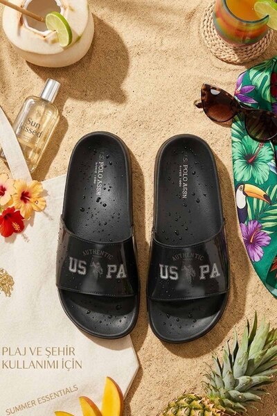 U.S. Polo Assn. Papuci negri pentru femei - Papuci confortabili pentru uz zil...