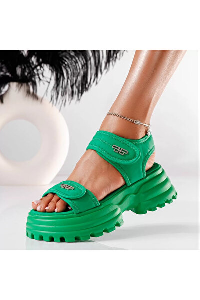 Zaira Women's green platform sandals made of eco-leather Ilina #19795 - 40