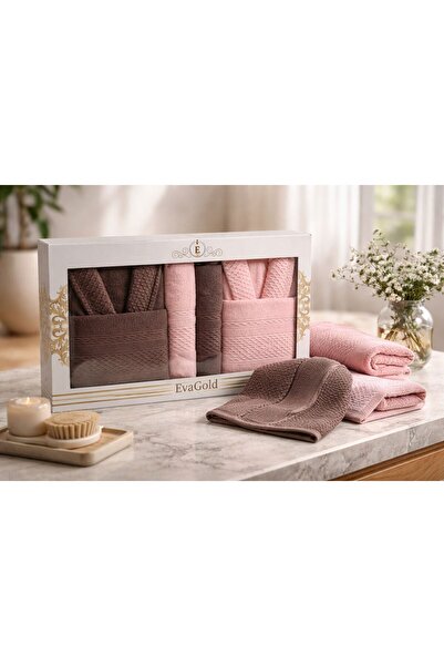 Constanza Exclusive Eva Gold 6 Piece Cotton Straw Pattern Bathrobe - Towel Se...