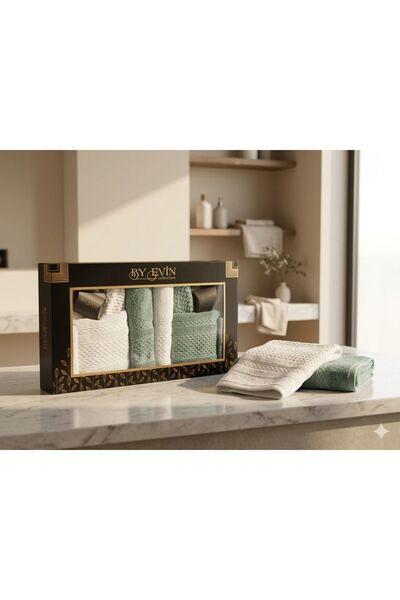 Constanza Exclusive Evin 8 Piece Cotton Straw Pattern Family Bathrobe Set / D...