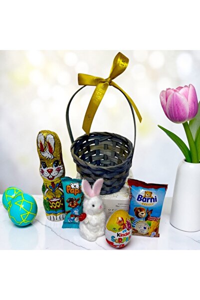 velve Sweet Bunny Easter gift basket for children, with Kinder Surprise, deco...