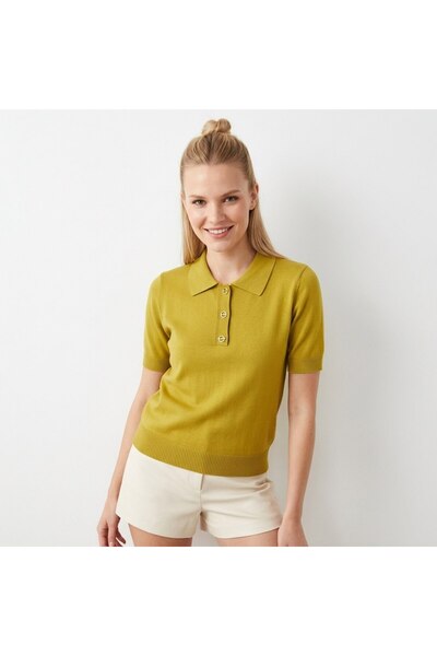 Noi Belis Soft-Textured Half Pat Button Knitwear Blouse Ss26Bz0056