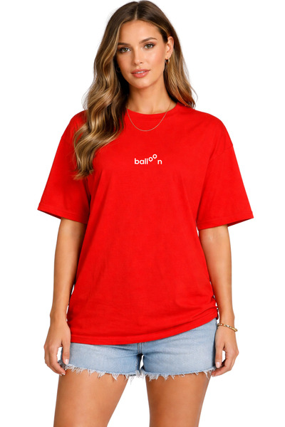 DUBU BUTİK Κόκκινο μπλουζάκι Oversize Unisex 100% βαμβακερό με στάμπα μπαλόνι...