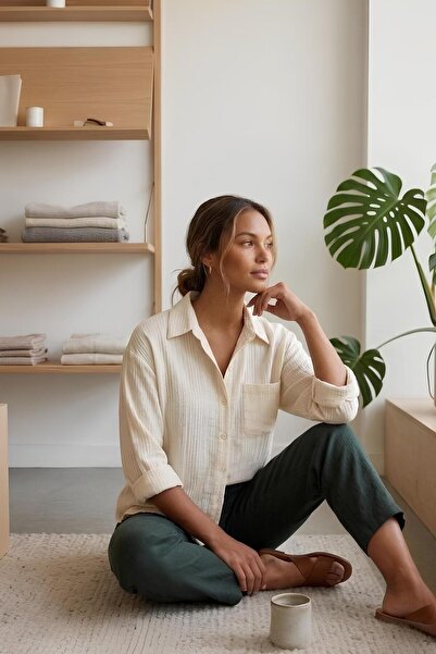 zenne Oversize Lace Shirt Beige - 217