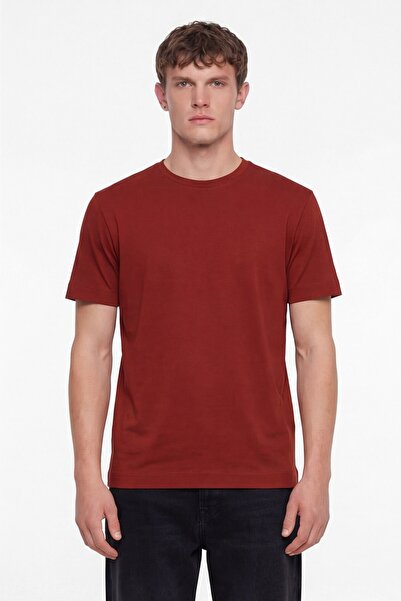 Sabri Özel Men's Burgundy Regular Fit 100% Cotton Basic T-Shirt