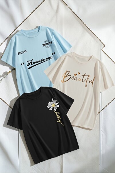 uyguntarz Set de tricouri cu design din 3 piese, unisex, albastru bebeluș, ne...