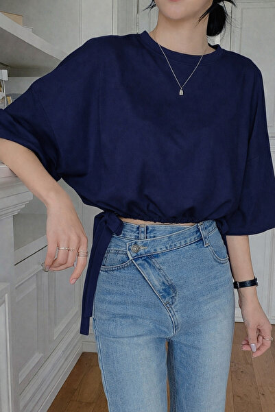 COOL TARZ Women's Stylish Oversize Navy Blue T-Shirt with Side Ties, Comforta...