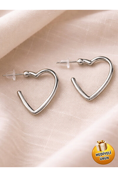 Piercing Market Steel & Silver Special Design Heart Figured Gift Earrings