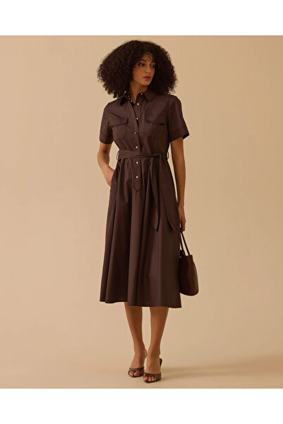 SEÇİL KUŞAKLI CEPLİ KISA KOLLU ELBİSE