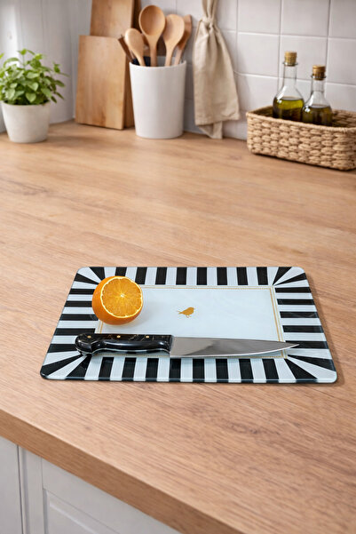 Zucci Home Tempered Unbreakable Glass Cutting Board |   Black Retro Sparrow |...