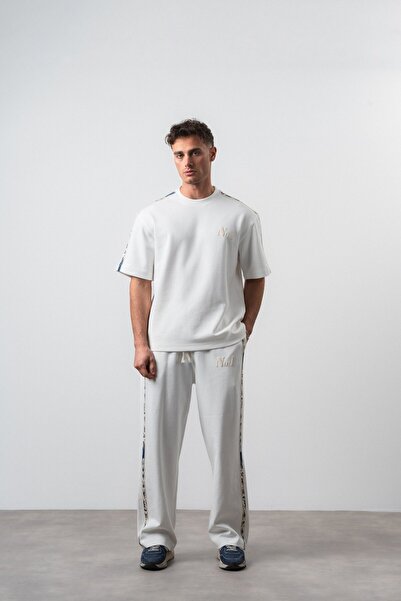 Respire Men's No1 Stripe Detailed Regular Fit T-Shirt Trousers Set Ecru