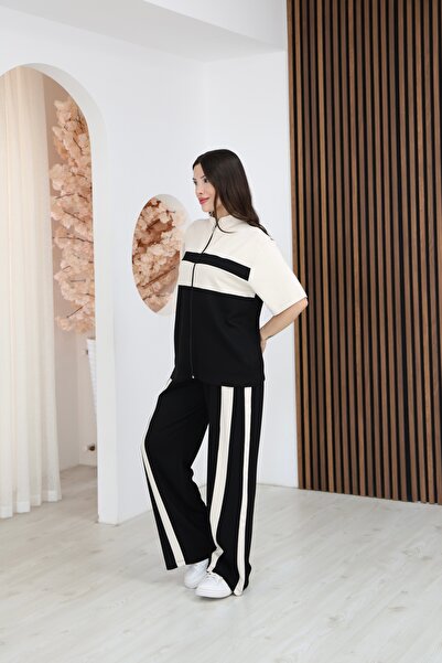 sportiness Garni Detailed Zippered Oversize Modal Fabric Tracksuit Set