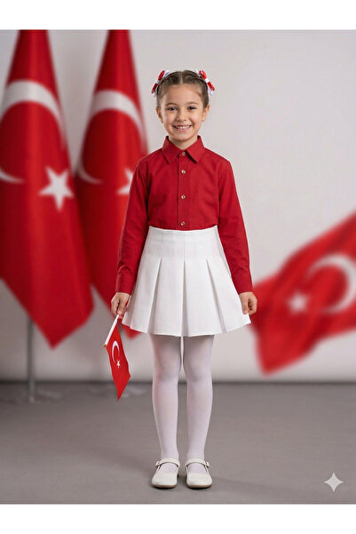 tinytrends طقم ملابس عرض 23 أبريل باللونين الأحمر والأبيض للفتيات (مع هدية جو...