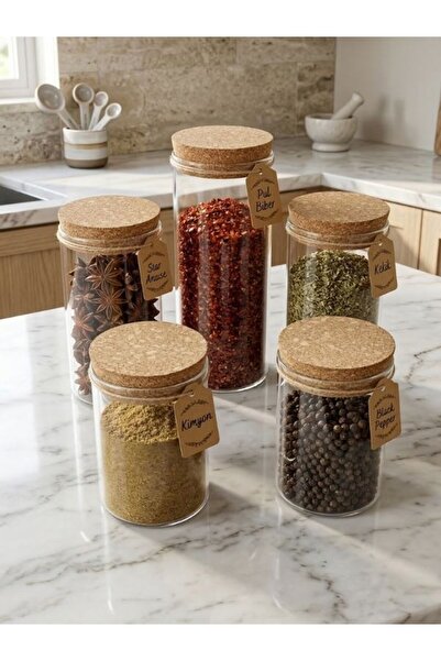 Viyalente 5'li Sade Cam Kavanoz Seti Bambu Kapaklı Vakumlu Erzak Saklama Seti (650 ml – 850 ml – 1100 ml)