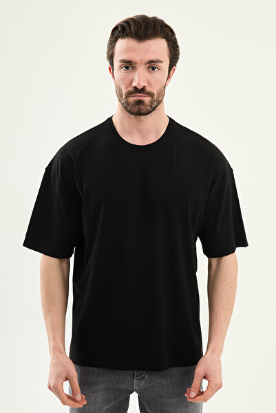 Mcr Plain Slim Fit Oversize Crew Neck Men's T-Shirt Black - 36875.26Y