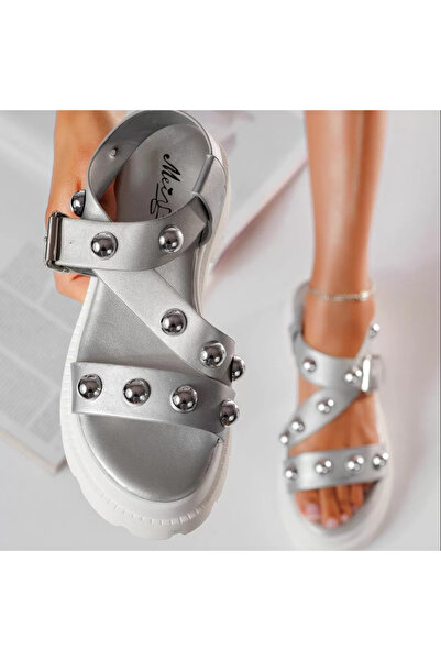 Zaira Women's silver platform sandals made of eco-leather Lidia #19830 - 40