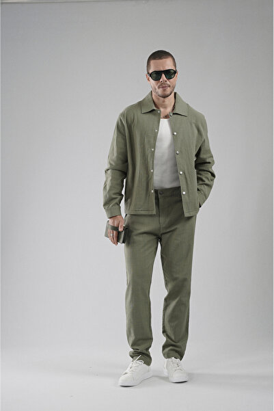 Butik Trend Biz Oversize Linen Snap Fastener Top and Bottom Set