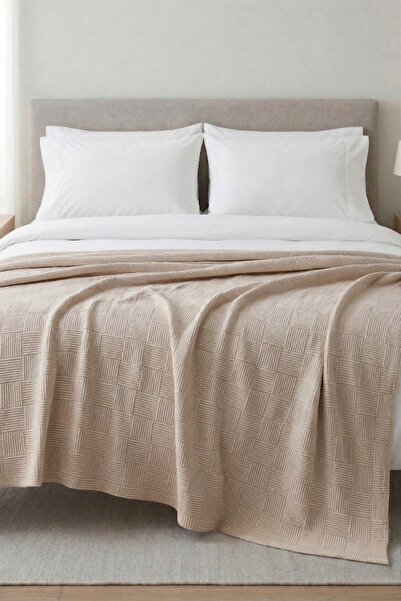 Nart Home 100% Cotton Checkered Patterned Double Pique Beige 200X230