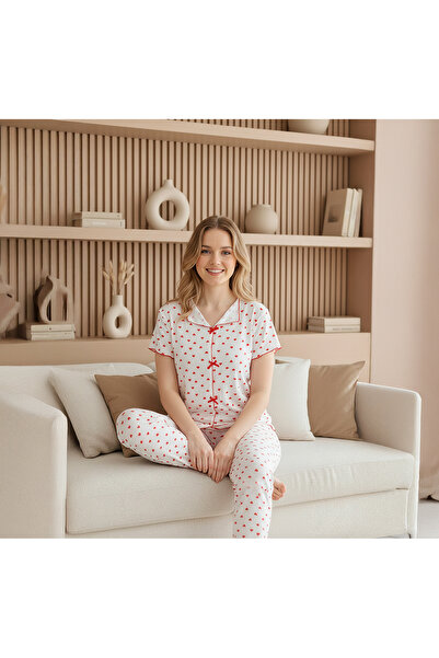 MİSSLALE Patterned Short Sleeve Viscon Women's Pajama Set