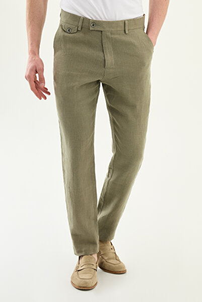Mcr Straight Slim Fit 100% Linen Men's Trousers Khaki - 38363.26Y