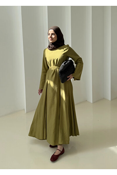 MODA AKSA 7131 QPİLELİ ELBİSE YEŞİL