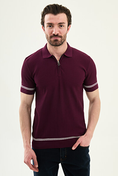 Mcr Tricou tricotat pentru bărbați, cu detaliu în dungi, croială slim, cu gul...