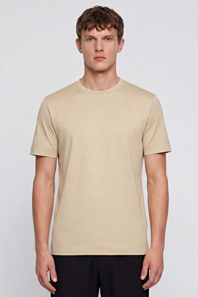 Sabri Özel Men's Dark Cream Modern Fit 100% Cotton Basic T-Shirt
