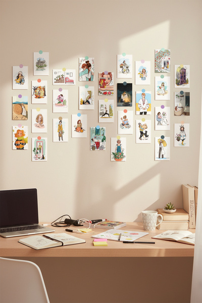 Modern Aesthetic Poster Set Linerr 30 Pieces Frameless - Thick Coated Paper
