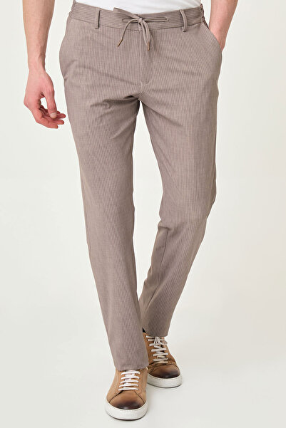 Mcr Striped Super Slim Fit Elastic Waist Drawstring Men's Trousers Camel - 38...