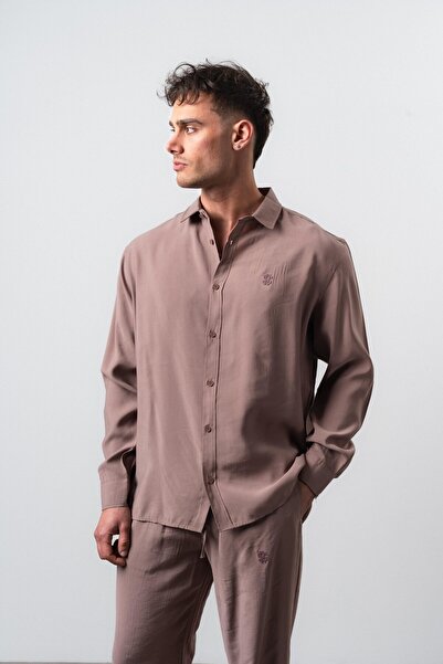 Respire Men's Rs Long Sleeve Modal Oversize Shirt Brown