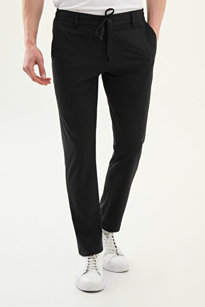 Mcr Patterned Super Slim Fit Elastic Waist Drawstring Men's Trousers Black - ...