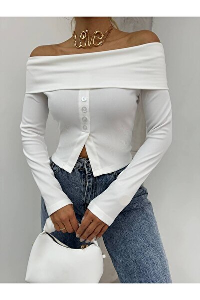 Mistix Madonna Collared Buttoned Ottoman Blouse - Ecru Ekru