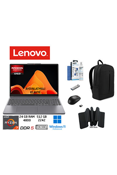 LENOVO Ideapad Slim3 AMD Ryzen7 7735HS 24GB 512GB SSD W11PRO 15.3 83K70098TR ...
