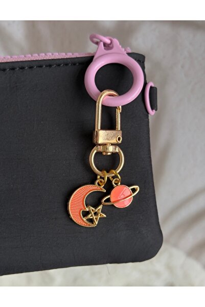 WhimsyWhite Galaxy Series Moon-Star and Saturn Planet Figured Keychain - Gold...