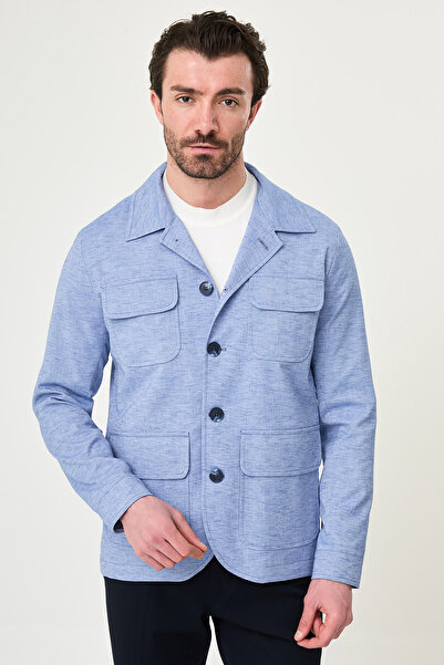 Mcr Gray Slim Fit Pocket Lapel Men's Trenchcoat Blue - 21338.26Y