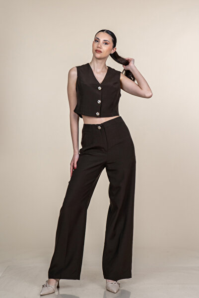 MissVina Set pantaloni din material textil pentru femei – Set elegant din dou...