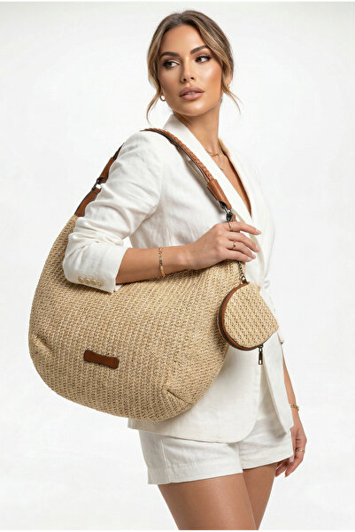 Shoesers Women's Large Internal Volume Straw Design Bohemian Bag - with Detac...