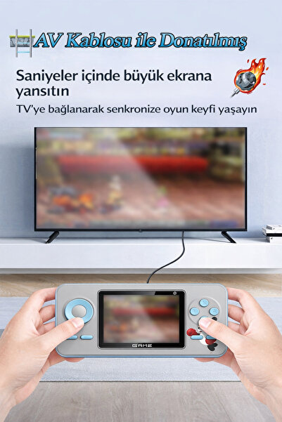 Retro Arcade 520 Oyunlu Taşınabilir Oyun Konsolu Şarjlı, TV Bağlantılı, Çift Kişilik Oynanabilir S5 GAMPED MAVİ