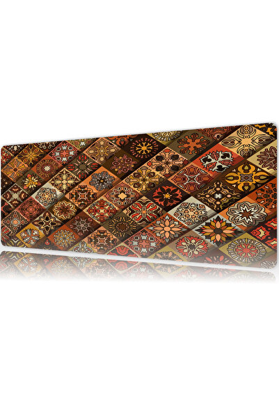 urzuva Vintage Mosaic Gaming Oyuncu XL Mouse Pad Mousepad 80X30 cm 3Mm Dikişl...
