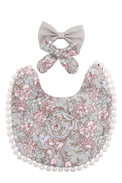 Bambimici -Angelica Baby Bib and Headband - Floral Grey- 0Y to 4Y
