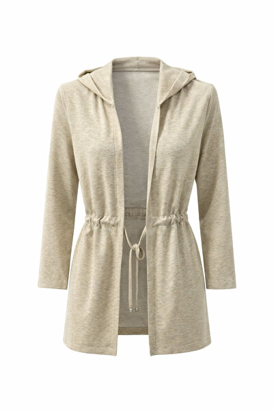 On Fashion Women's Hooded Lace-Up Cardigan - Beige