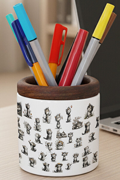 giftkonsept Κεραμική θήκη για στυλό με στάμπα γάτες, διασκεδαστικό δώρο