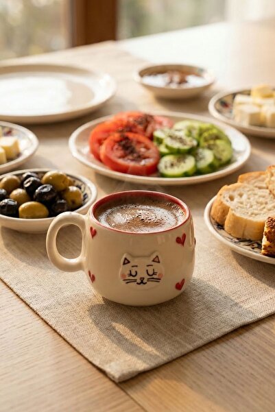 Pawicci Seramik Kedi Mama Kabı ve Kupa Seti – Kedi Desenli Mama Kabı, Kedili Bardak ve Mama Kasesi Seti
