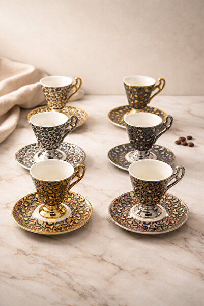 YzHome Acar Luxury 6-Person Porcelain Leopard Pattern Coffee Cup Set 100ml