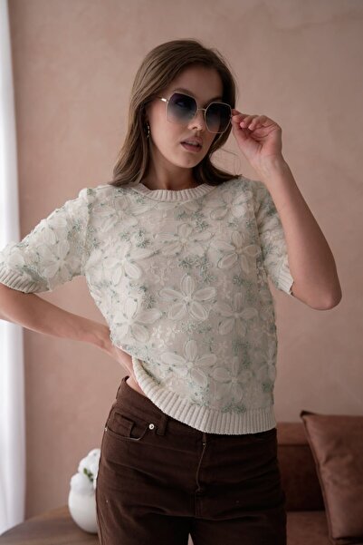 Noi Belis Floral Lace Detailed Knitwear Blouse Ss26Bz0088