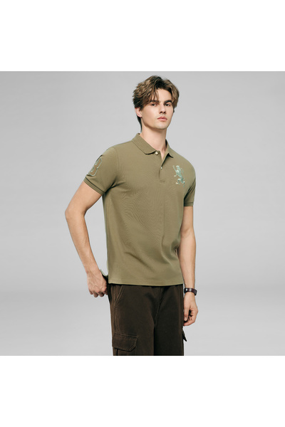 Giordano Men’s Slim Fit 3D Lion Embroidery Lycra Pique Polo